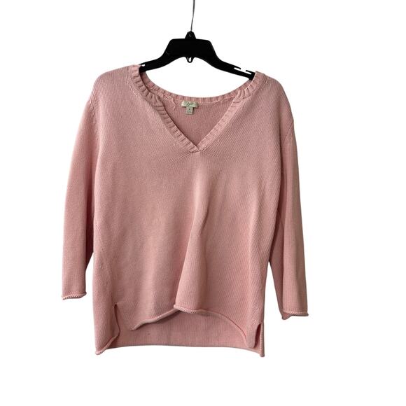 J.Jill Jackets & Blazers - Women's 100% Cotton J. Jill Pink Knit Sweater Size M Medium  V Neck Long Sleeve